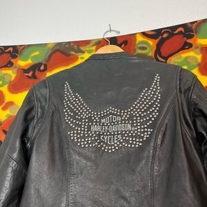 Vintage Harley Davidson black leather jacket with studded details womens Size S